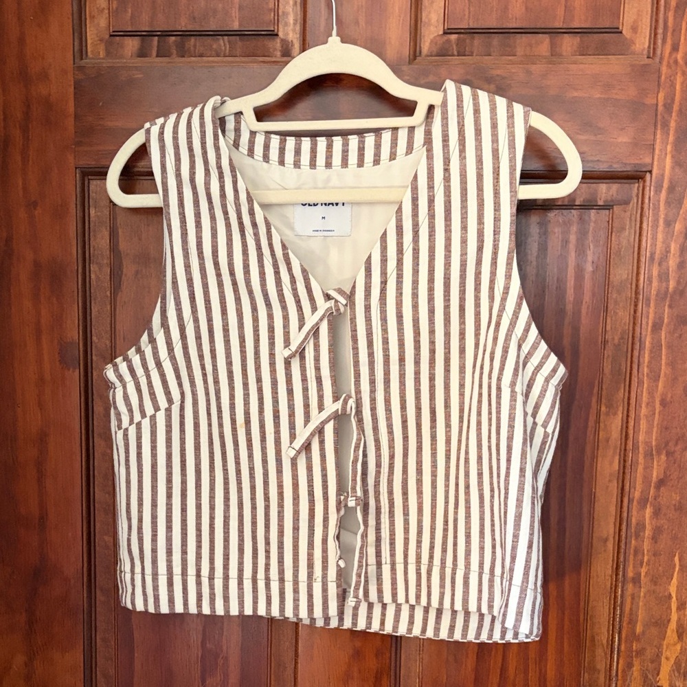 Striped Tie-Front Sleeveless Top - Brown & White